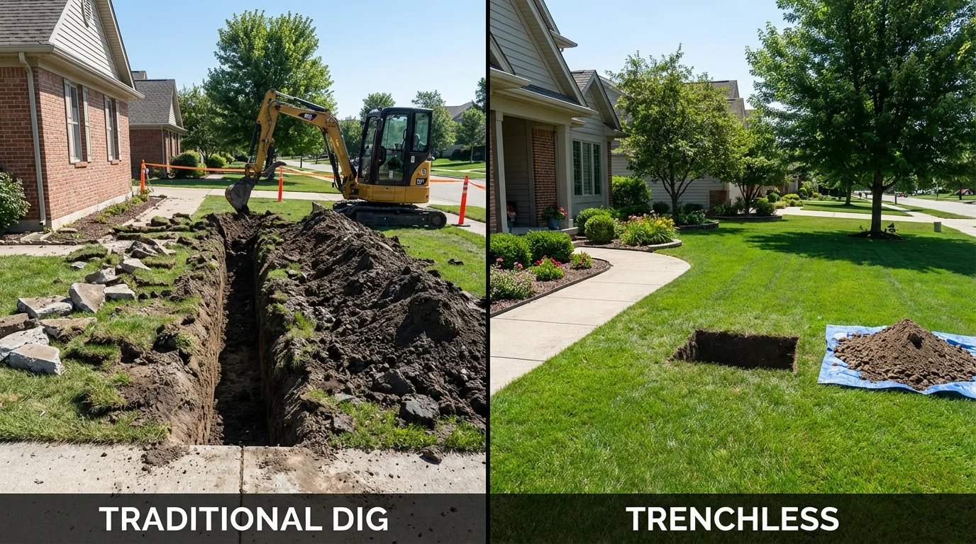 Trenchless sewer repair with minimal yard damage versus traditional excavation in Newcastle, WY
